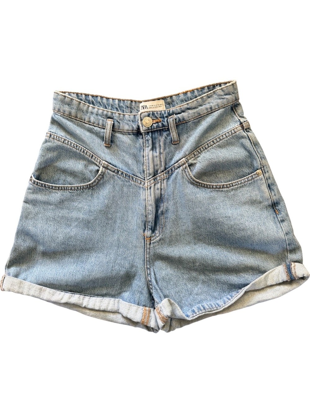 Zara 90’s High-Waist V-Line Light Blue Denim Shorts Size 6